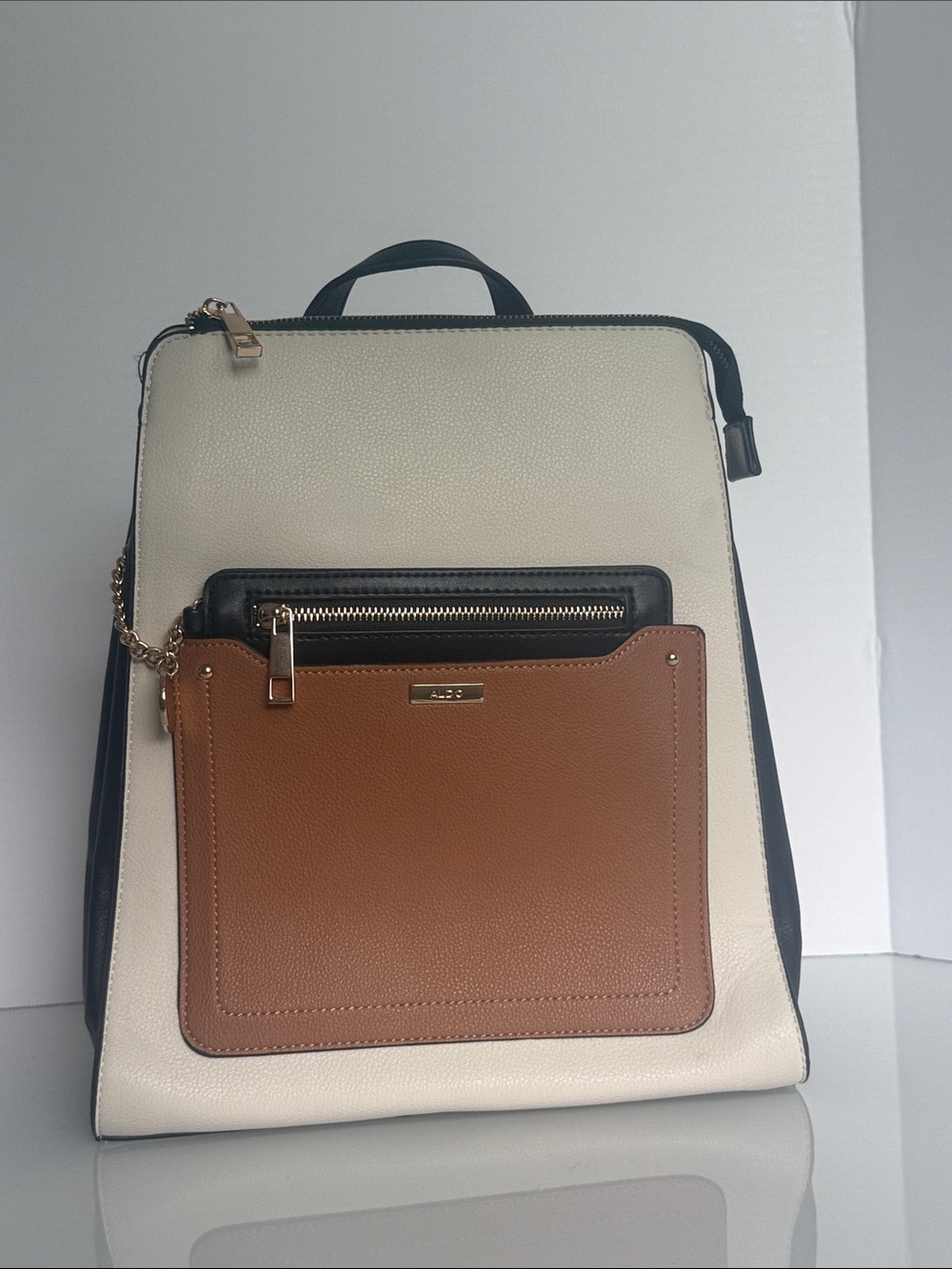 Aldo Cream, Brown & Black Colorblock Backpack